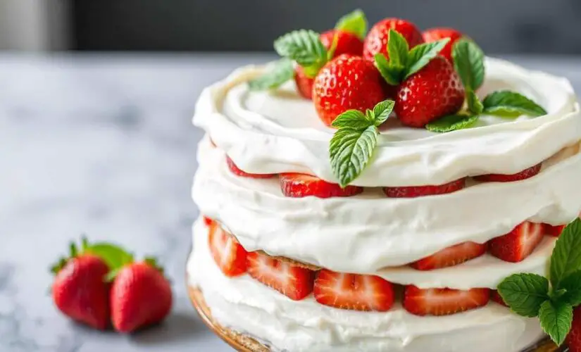 Bolo de Morango e Nata recheado A Sobremesa Perfeita