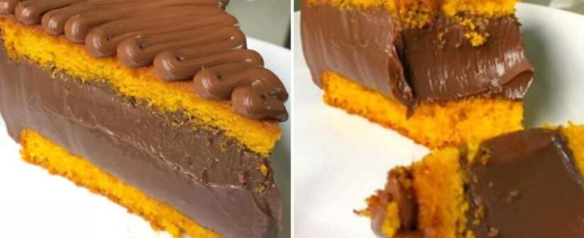 NO LIQUIDIFICADOR esse Bolo de Cenoura com recheio de Brigadeiro