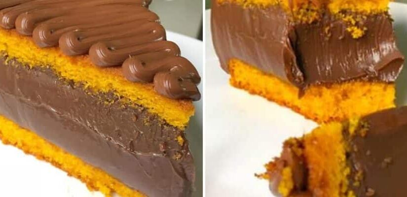 NO LIQUIDIFICADOR esse Bolo de Cenoura com recheio de Brigadeiro