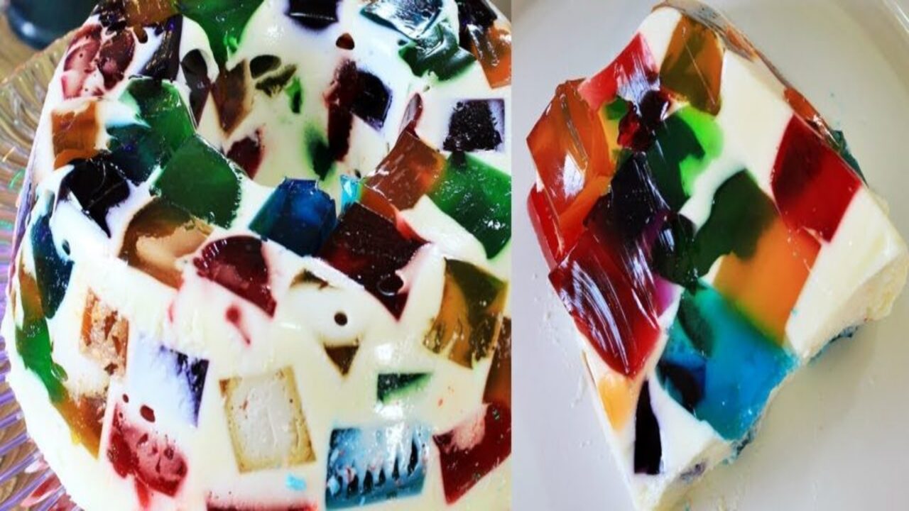 Mosaico de Gelatina Uma Sobremesa Colorida Deliciosa