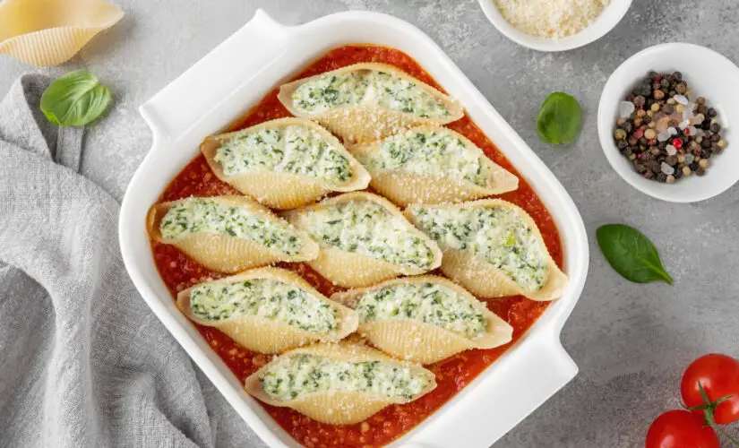 O conchiglione recheado é uma opção perfeita para quem busca um prato saboroso e sofisticado. Seu formato de concha permite recheios variados, tornando-o versátil para diferentes ocasiões. Como surgiu o Conchiglione? O conchiglione tem origem italiana, sendo uma das diversas variedades de massas desenvolvidas na região da Campânia. Seu nome vem do italiano "conchiglia", que significa concha, remetendo ao seu formato característico. Tradicionalmente, ele é servido recheado e gratinado, com molhos que variam entre tomate e bechamel. Quantas Calorias tem o Conchiglione? As calorias do conchiglione variam conforme o recheio e o molho utilizado. Em média, uma porção de 200g de conchiglione recheado com queijo e molho de tomate possui cerca de 350 a 450 calorias. Informações nutricionais da receita e rendimento Tipo de receita: Massa recheada Tempo de preparo: 30 minutos Tempo de forno: 20 minutos Tempo total: 50 minutos Rendimento: 4 porções Calorias por porção: Aproximadamente 400 kcal Ingredientes 300g de conchiglione (massa em formato de concha) 250g de ricota (para um recheio cremoso) 100g de espinafre cozido e picado (opcional, para um toque mais saudável) 200g de queijo muçarela ralado (para gratinar) 50g de parmesão ralado (para um sabor extra) 1 ovo (para dar liga ao recheio) 500ml de molho de tomate (para cobrir e deixar suculento) 2 colheres de sopa de azeite de oliva (para refogar) 2 dentes de alho picados (para temperar) Sal e pimenta-do-reino a gosto (para ajustar o sabor) Equipamentos Necessários Panela grande para cozinhar a massa Assadeira para levar ao forno Frigideira para refogar o espinafre (se utilizar) Tigela para misturar o recheio Modo de Preparo 1. Cozinhando a Massa Ferva água com sal e cozinhe o conchiglione até ficar al dente. Escorra e reserve. 2. Preparando o Recheio Misture a ricota, o espinafre, o ovo, metade da muçarela e tempere com sal e pimenta. 3. Montagem do Prato Recheie cada conchiglione com a mistura de ricota e espinafre. Distribua-os em uma assadeira coberta com molho de tomate. 4. Finalização e Forno Cubra com mais molho de tomate, polvilhe muçarela e parmesão. Leve ao forno preaquecido a 180ºC por 20 minutos até gratinar. Dicas Extras Experimente outros recheios como frango com catupiry ou carne moída com requeijão. Para um toque gourmet, adicione nozes picadas ao recheio de ricota. Sugestões de Acompanhamento O conchiglione recheado combina perfeitamente com: Salada verde com molho balsâmico Pão italiano crocante Vinho tinto leve, como Merlot ou Pinot Noir Como Armazenar Geladeira: Armazene em recipiente fechado por até 3 dias. Freezer: Congele por até 2 meses, descongelando na geladeira antes de reaquecer. Reaquecimento: Use o forno a 180ºC por 15 minutos ou micro-ondas por 2 minutos. Considerações Finais O conchiglione recheado é uma receita fácil, saborosa e perfeita para impressionar em qualquer ocasião. Experimente e surpreenda-se! FAQs Posso usar outro tipo de queijo? Sim! Cottage, cream cheese ou queijo minas também funcionam bem. Qual é o melhor molho para acompanhar? Molho de tomate é o mais usado, mas molho branco também é uma ótima opção. Posso fazer a receita sem forno? Sim! Basta aquecer no micro-ondas até o queijo derreter. O conchiglione pode ser feito com recheio vegano? Sim! Substitua os queijos por tofu temperado e use molho de castanhas. Qual vinho harmoniza melhor com esse prato? Tintos leves como Merlot ou Chianti combinam muito bem.