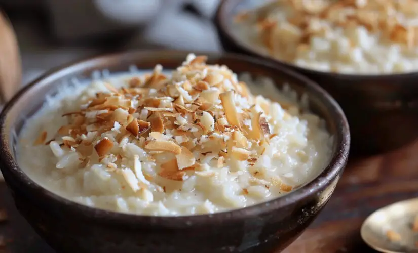 Arroz doce com coco cremoso e com sabor de casa de vó