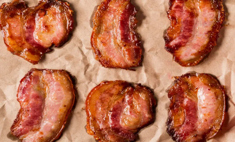 Bacon assado crocante e sequinho com sabor irresistível de lanche de infância