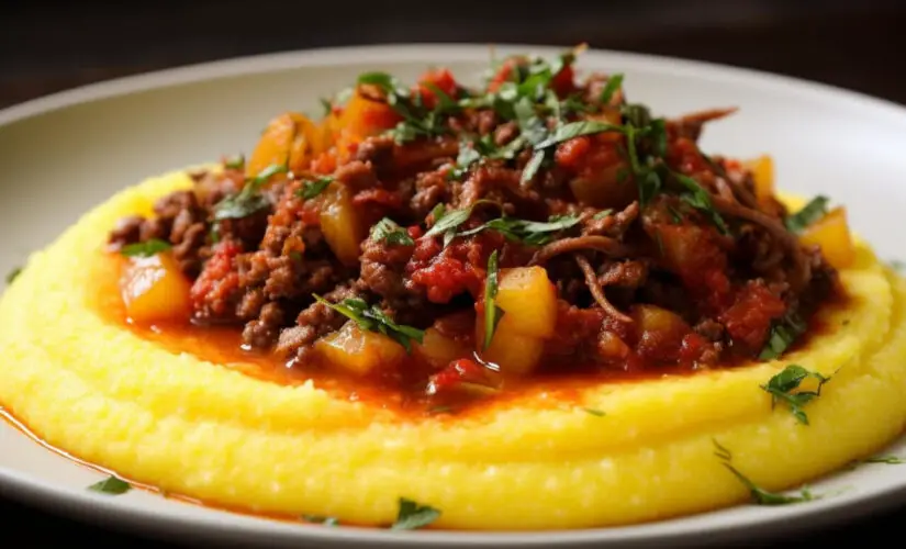 Carne moída com polenta cremosa e saborosa, perfeita para um almoço aconchegante