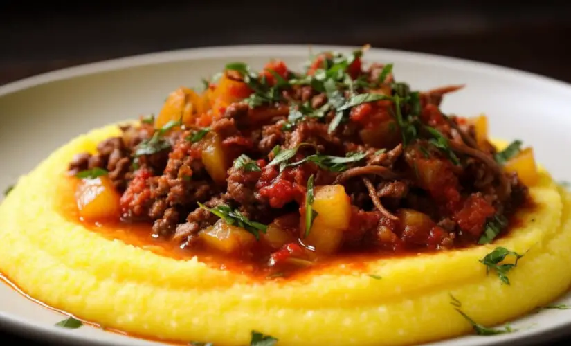 Carne moída com polenta cremosa e saborosa, perfeita para um almoço aconchegante