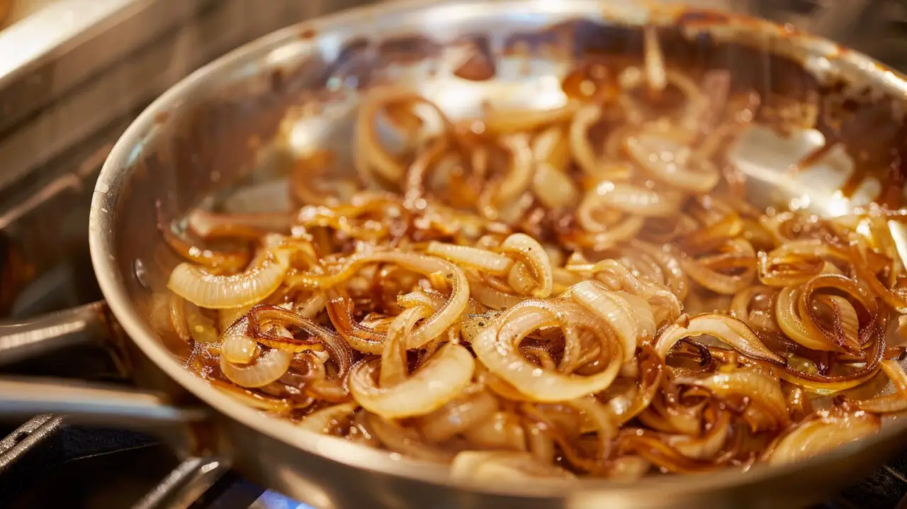 Cebola caramelizada com açúcar que dá um toque especial a qualquer prato