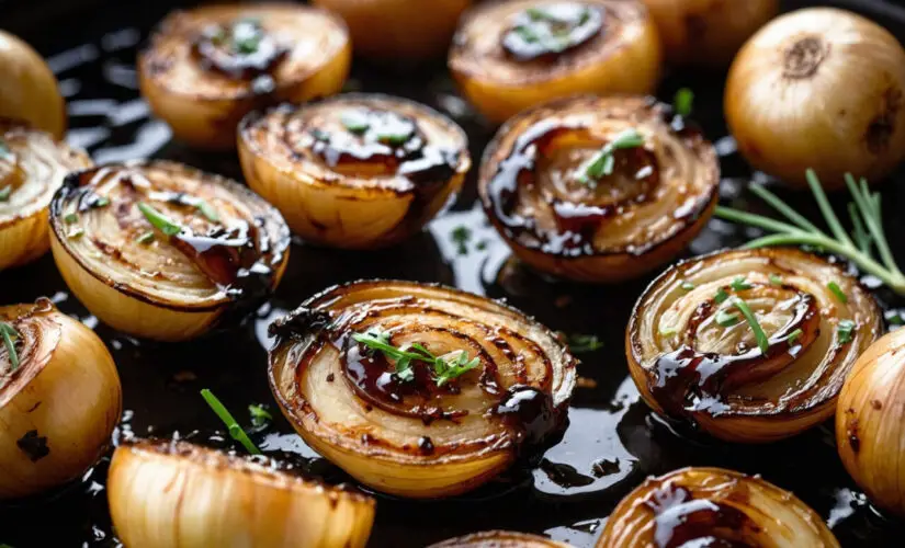 Cebola caramelizada com açúcar dourada, agridoce e perfeita para acompanhar tudo