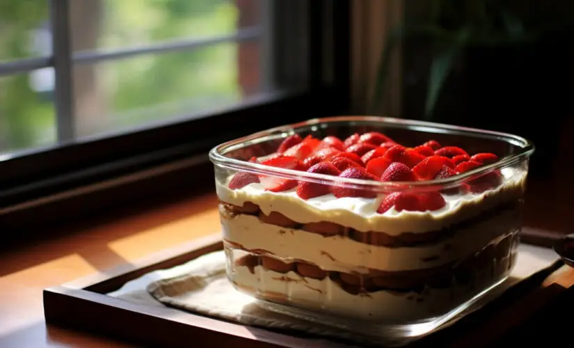 Pavê de morango e chocolate com camadas cremosas e sabor de amor em família