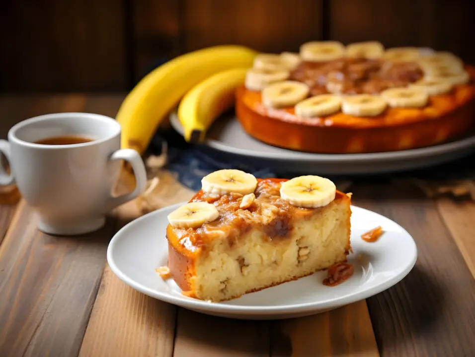 Torta de banana caramelizada com massa fofinha e sabor de infância