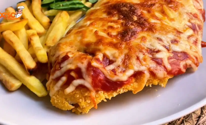Frango à Parmegiana sem Fritura casquinha crocante e frango suculento com leveza e sabor