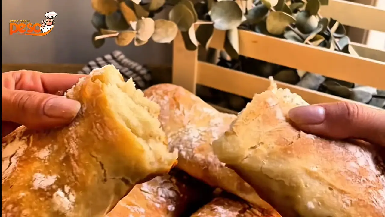 Pão Ciabatta Caseiro crocância por fora, maciez por dentro e sabor de padaria italiana
